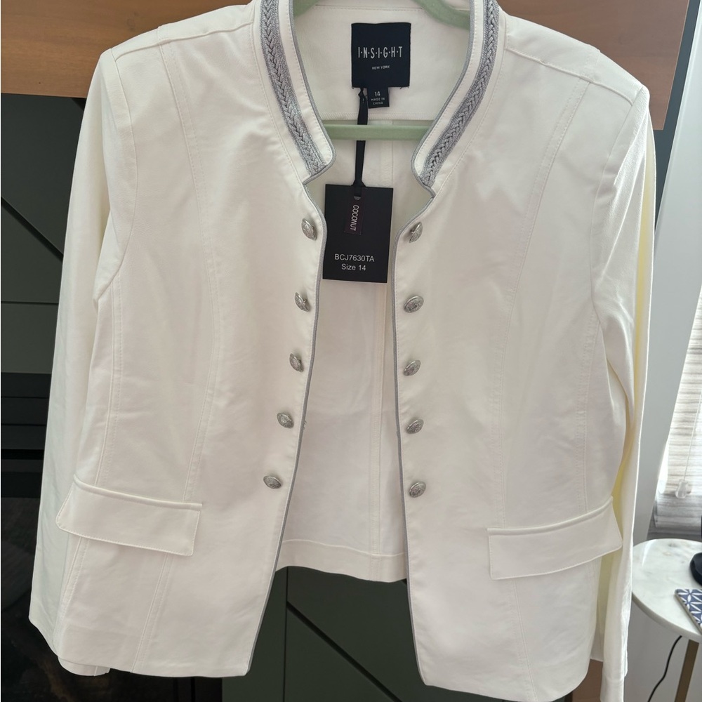 Insight Winter White Faux Leather Blazer size 14, NWT